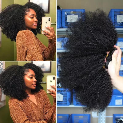 BeuMax 10A Grade 3/4 Afro Kinky Curly Bundles with 4x4 Closure
