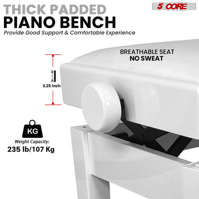5 Core Adjustable Piano Bench Thick 3.25" Solid Wood Keyboard Stool Heavy Duty Musician Chair-1