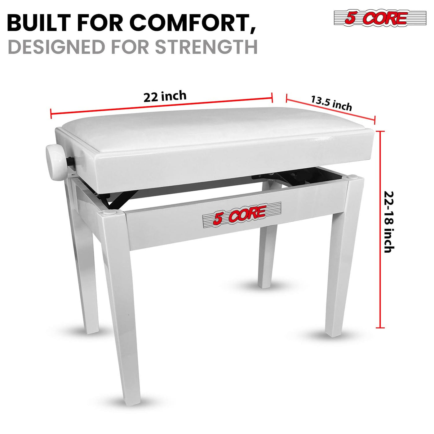 5 Core Adjustable Piano Bench Thick 3.25" Solid Wood Keyboard Stool Heavy Duty Musician Chair-2