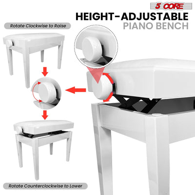 5 Core Adjustable Piano Bench Thick 3.25" Solid Wood Keyboard Stool Heavy Duty Musician Chair-3