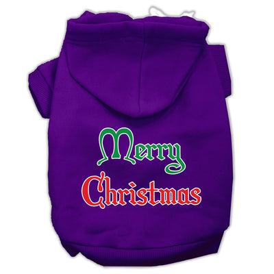 Mirage Pet Merry Christmas Screen Print Pet Hoodie in purple with festive text design.