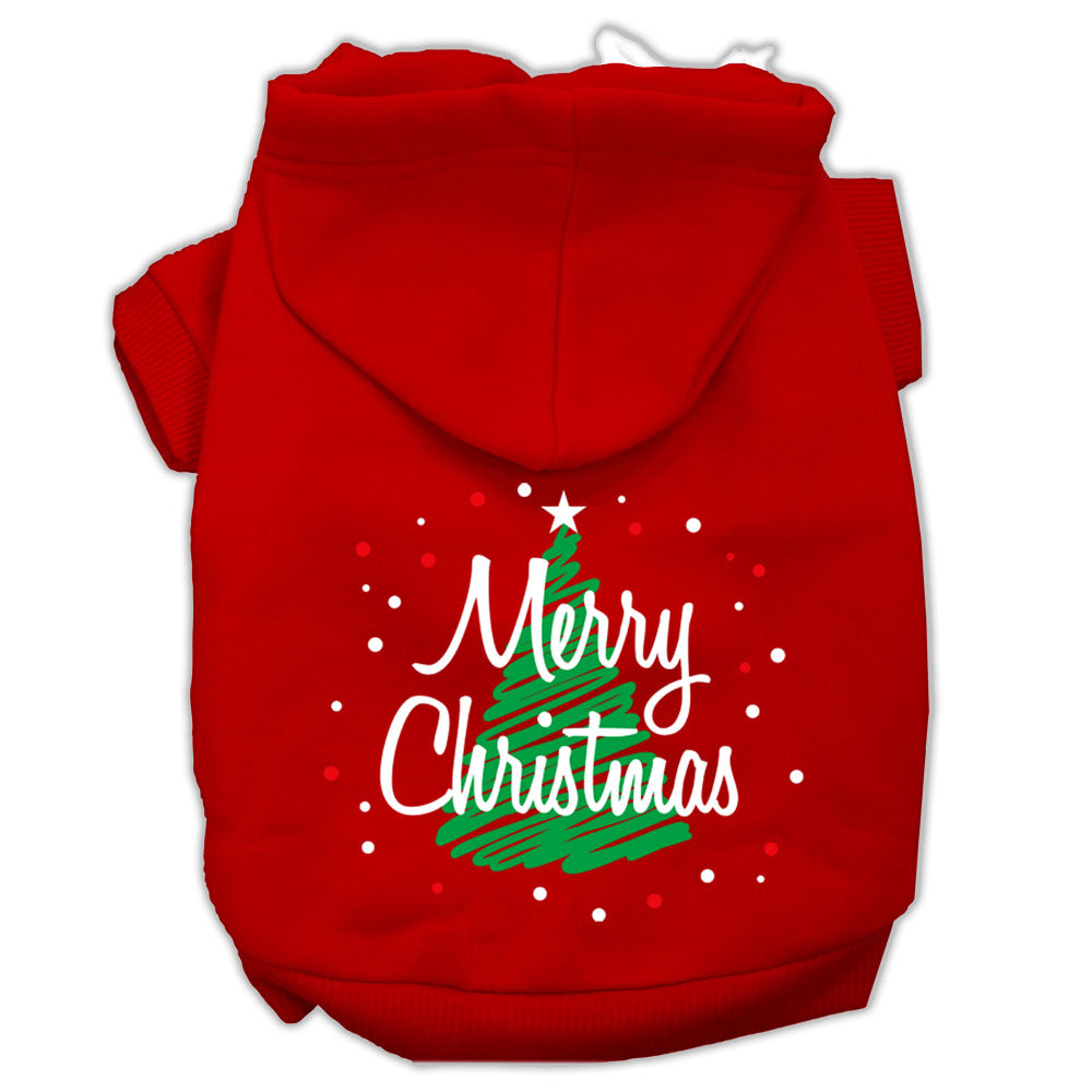 Mirage Pet XXXLRD Scribbled Merry Christmas Screen print Pet hoodie in festive red with Merry Christmas design.