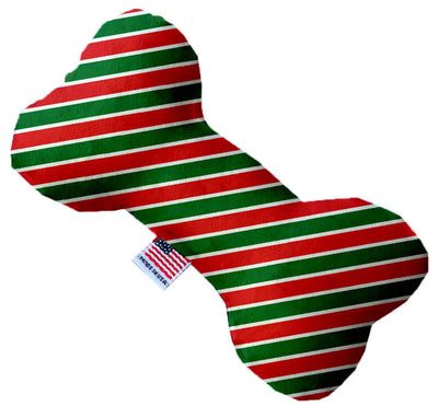 Mirage Pet 1283 TYBN6 Christmas Stripes 6in Bone Dog Toy in red and green stripes, soft plush fabric dog toy.