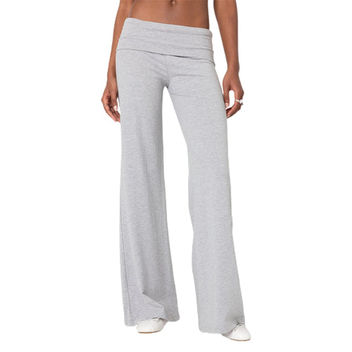 Women Low Waist Flare Leggings Fold Over Skinny Yoga Pants Wide Leg