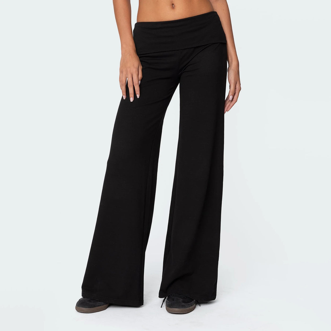 Women Low Waist Flare Leggings Fold Over Skinny Yoga Pants Wide Leg