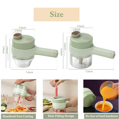 Portable Handheld 4 in 1 Electric Vegetable Slicer dimensions with ergonomic design features for easy food preparation.