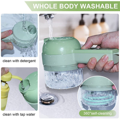 Portable Handheld 4 in 1 Electric Vegetable Slicer with whole body washable design for easy cleaning.