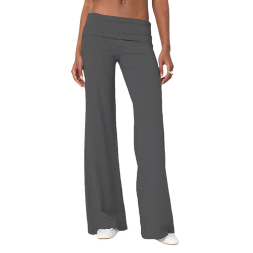 Women Low Waist Flare Leggings Fold Over Skinny Yoga Pants Wide Leg