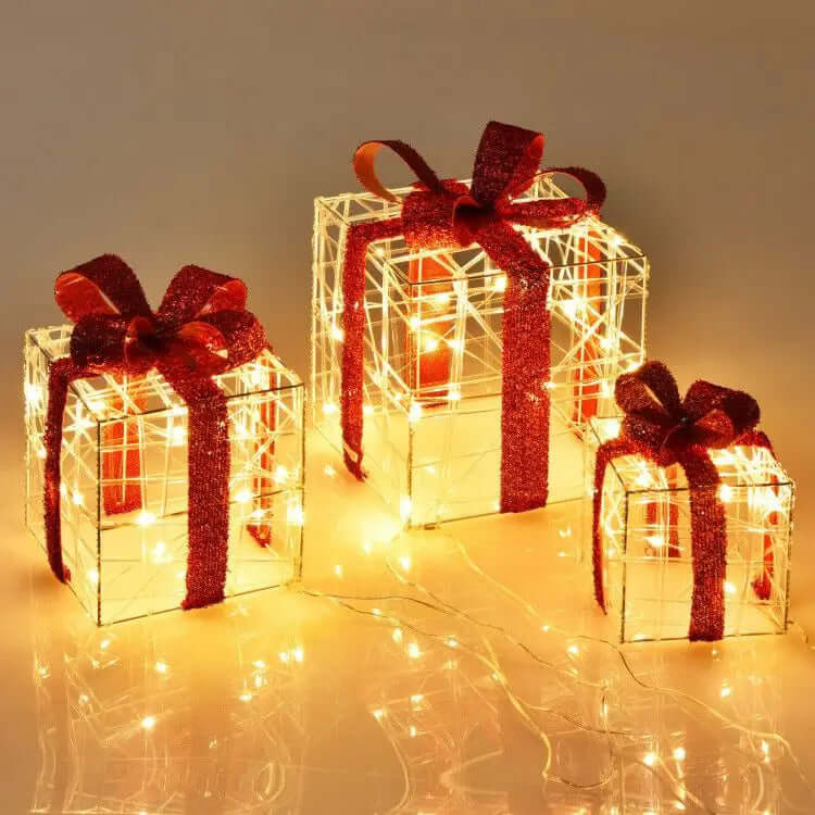 Set of 3 Lighted Christmas Gift Boxes 60 LED Indoor & Outdoor Holiday