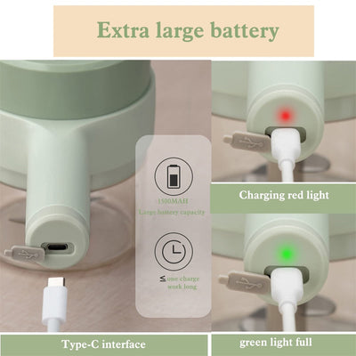 Portable Handheld 4 in 1 Electric Vegetable Slicer with extra large battery and Type-C charging interface