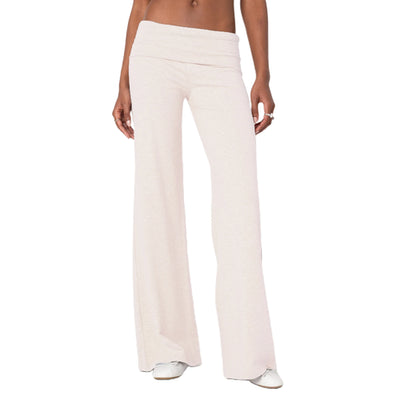 Women Low Waist Flare Leggings Fold Over Skinny Yoga Pants Wide Leg
