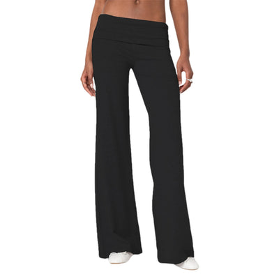 Women Low Waist Flare Leggings Fold Over Skinny Yoga Pants Wide Leg