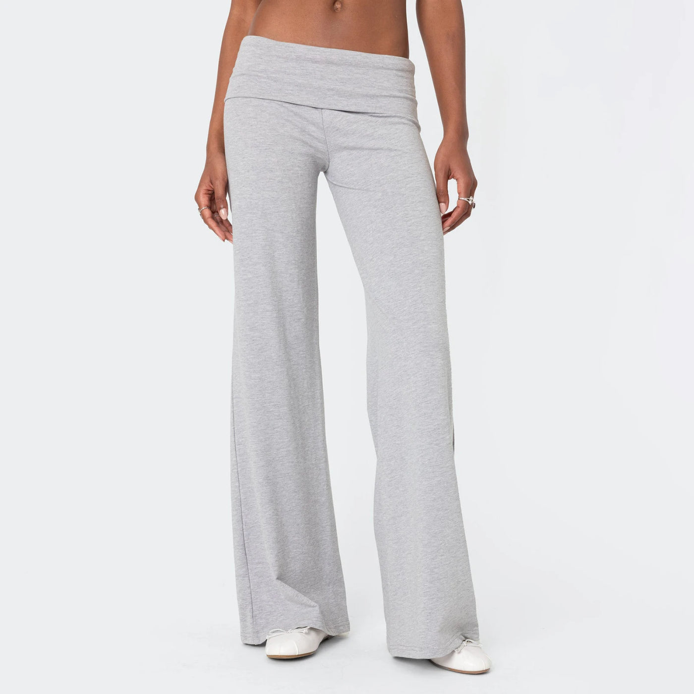 Women Low Waist Flare Leggings Fold Over Skinny Yoga Pants Wide Leg