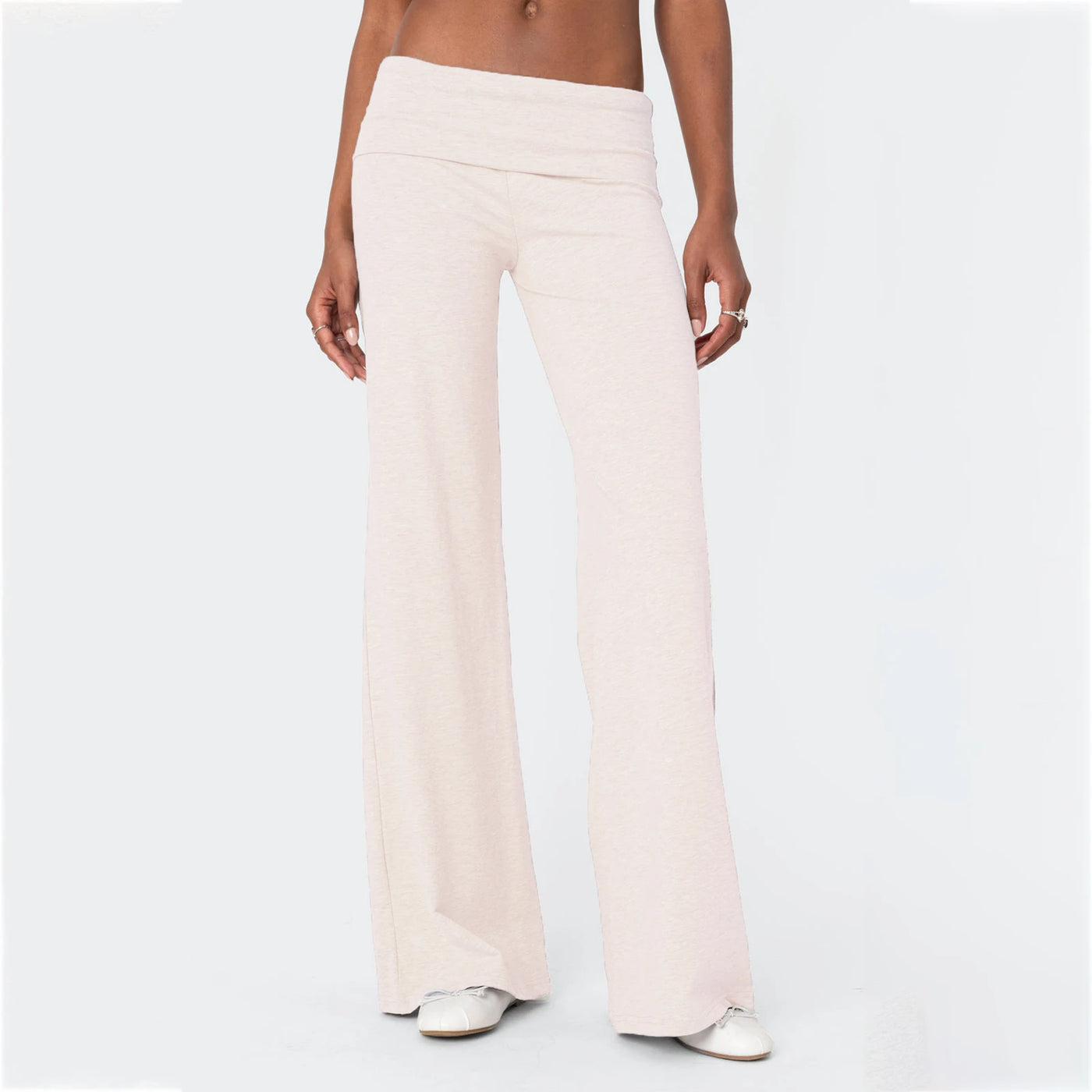 Women Low Waist Flare Leggings Fold Over Skinny Yoga Pants Wide Leg