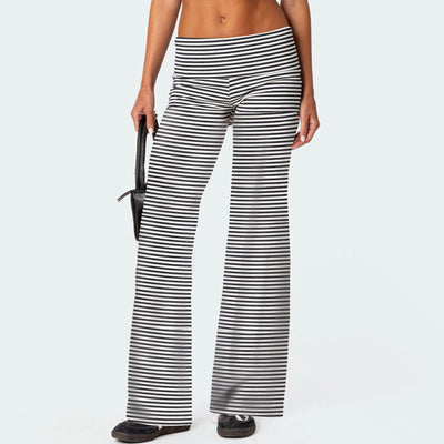 Women Low Waist Flare Leggings Fold Over Skinny Yoga Pants Wide Leg