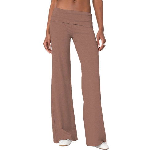 Women Low Waist Flare Leggings Fold Over Skinny Yoga Pants Wide Leg