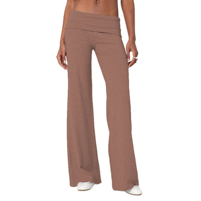 Women Low Waist Flare Leggings Fold Over Skinny Yoga Pants Wide Leg