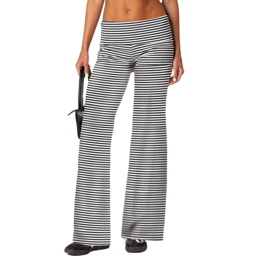 Women Low Waist Flare Leggings Fold Over Skinny Yoga Pants Wide Leg