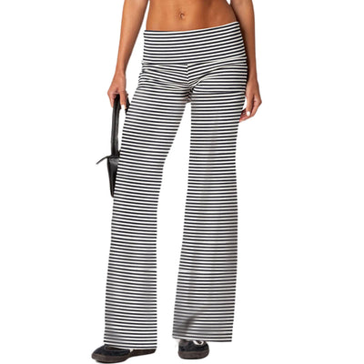 Women Low Waist Flare Leggings Fold Over Skinny Yoga Pants Wide Leg