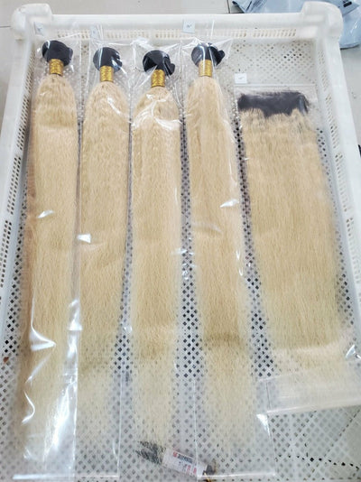 #1B/613 Kinky Straight 3/4 BUNDLES with CLOSURES & FRONTALS #613 Bundl
