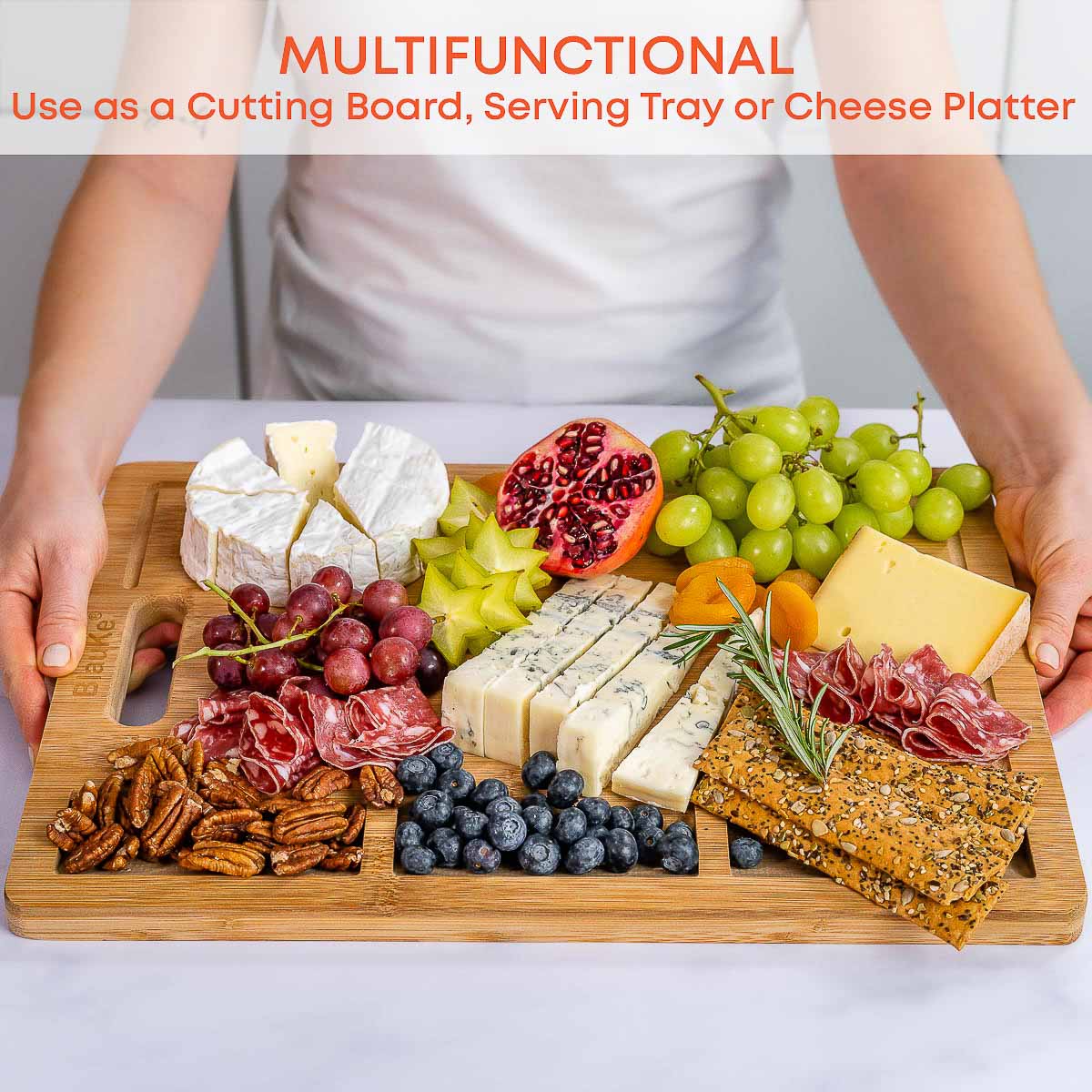 Extra Large Bamboo Cutting Board - 17x12.5 inch Wood Cutting Board for