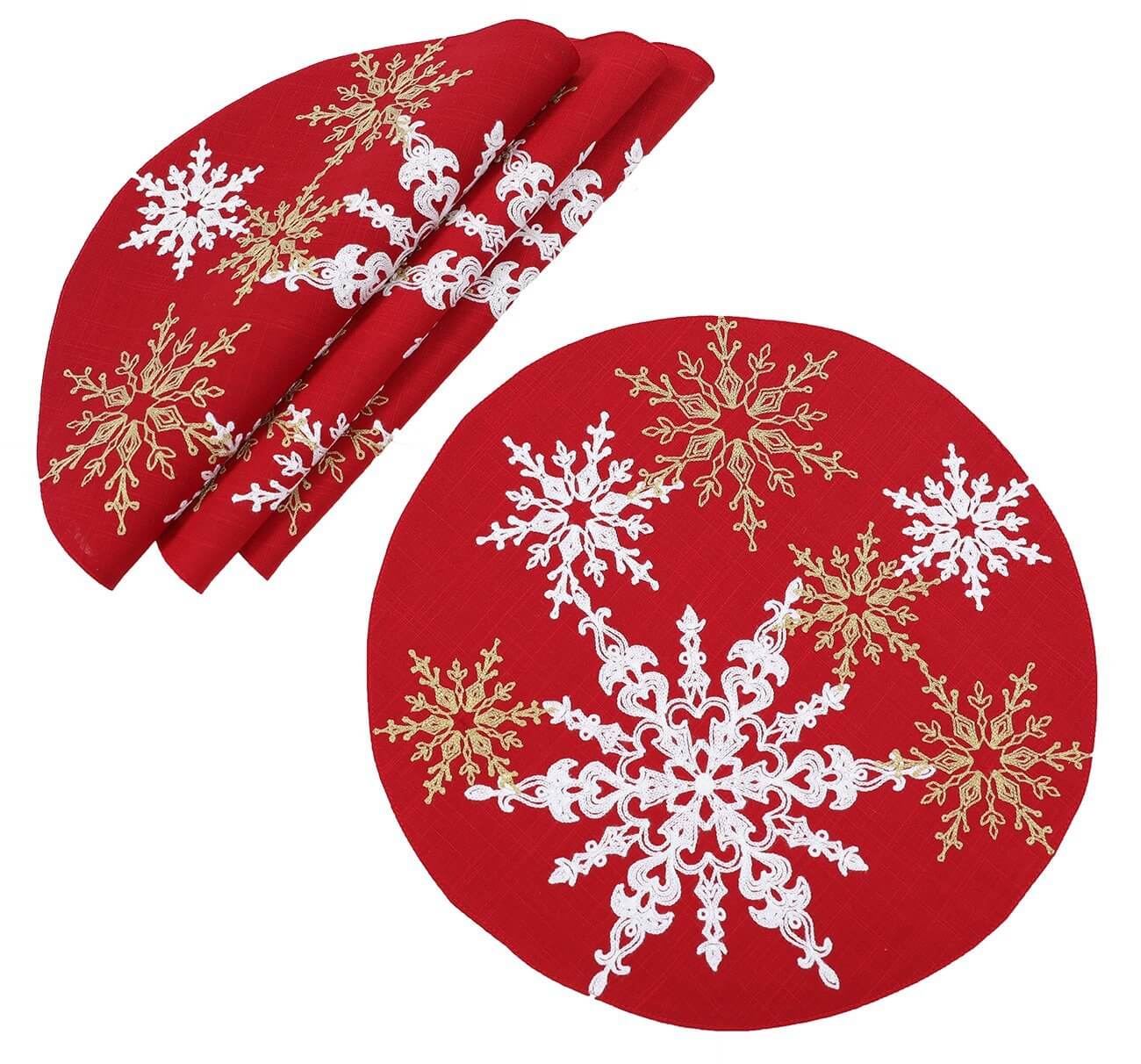 Magical Snowflakes Crewel Embroidered Christmas Placemats