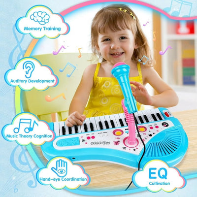 Baby Piano Toys for Kids, Blue Musical Baby Piano Keyboard Instrument with Microphone for Toddlers, Christmas Gift for Girls Boys Aged