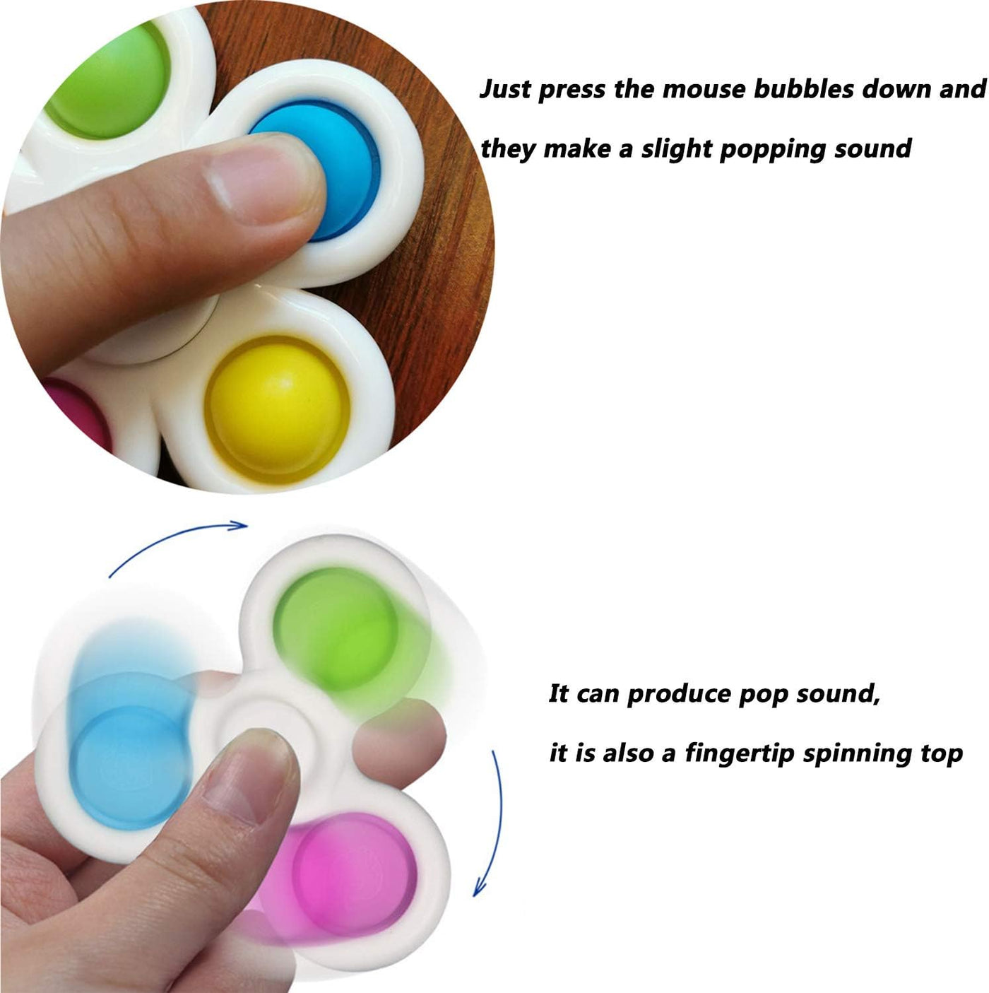 Simple Dimple Fidget Spinner Toys,Rotatable Push Pop Bubble Fidget Sensory Toys,Silicone Sensory Toys to Stress Relief and Anti-Anxiety for Children and Adults (Black)
