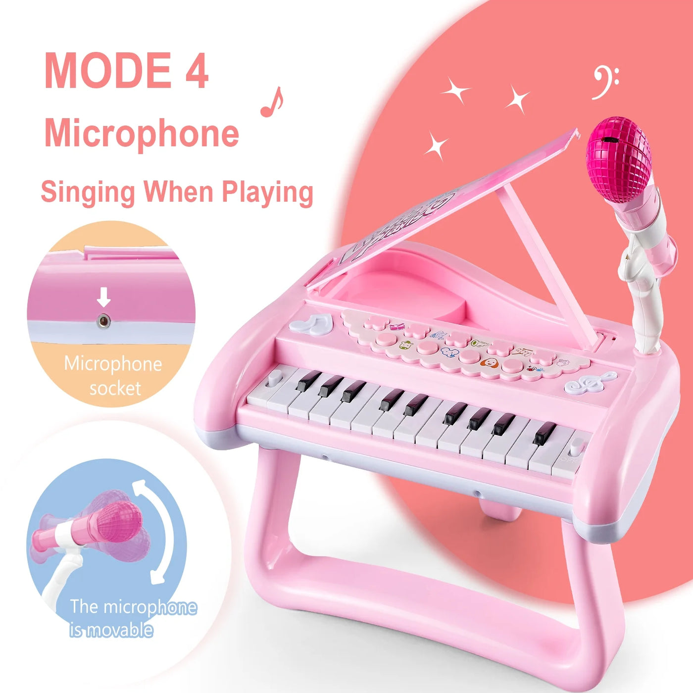 Girls First Birthday Gift Toddler Toy for 2 Year Old Baby Present Musical Keyboard Kids Instrument with Microphone Sound Toy Pink