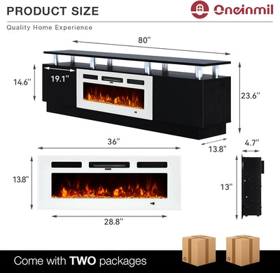 80 Inch Fireplace TV Stand With 36 Inch Electric Fireplace