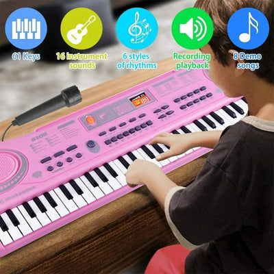 Kids Keyboard Piano,Portable 61 Keys Keyboard Electronic Digital Piano,Early Learning Educational Musical Piano Toy Keyboard for Beginners with Microphone (Pink)