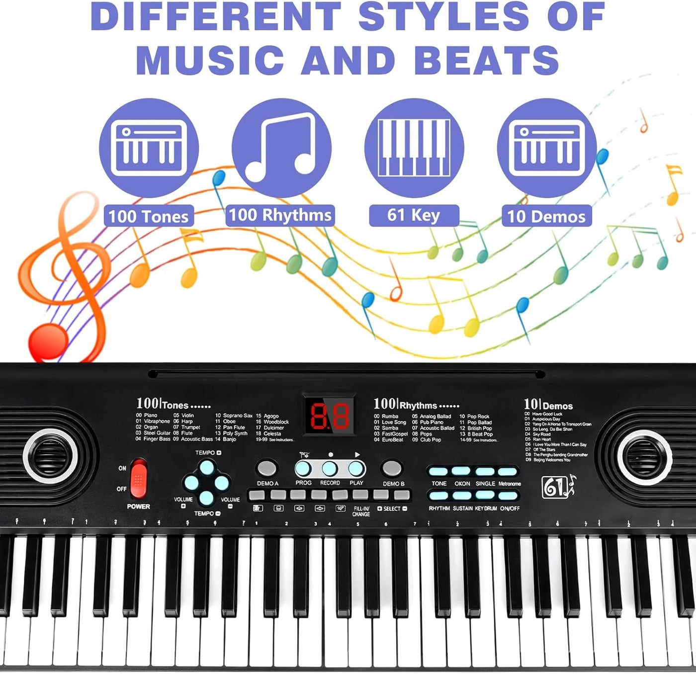 Kids Keyboard Piano, Portable 61 Keys Piano Keyboard for Beginners, Electronic Music Keyboard Kid Piano with Built-In Dual Speaker, Microphone and Adapter, Gift for Boys Girls Ages 3-12