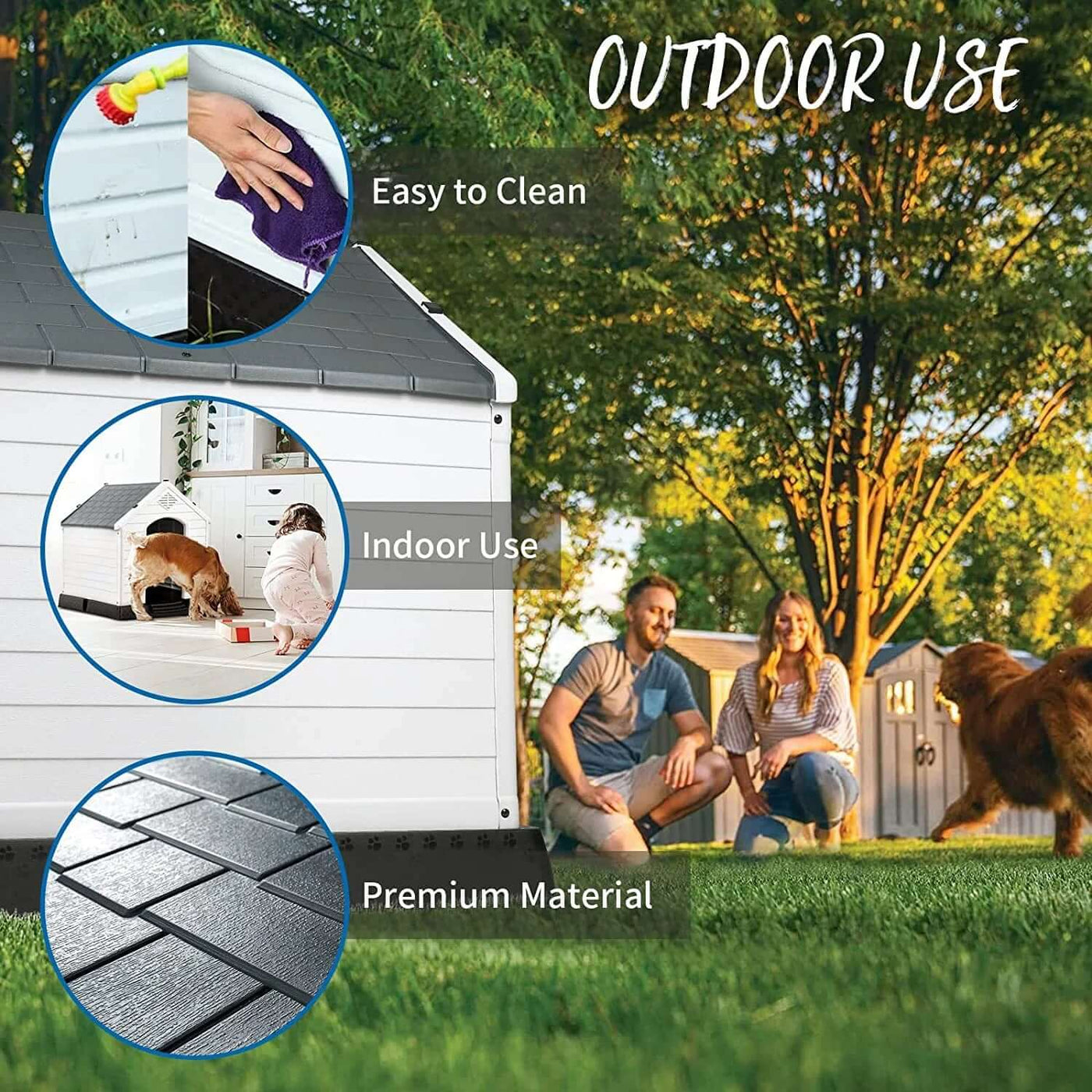 Plastic Dog House Outdoor Indoor for Small Medium Large Dogs,Waterproof Dog Houses with Elevated Floor and Air Vents,Durable Ventilate & Easy Clean and Assemble