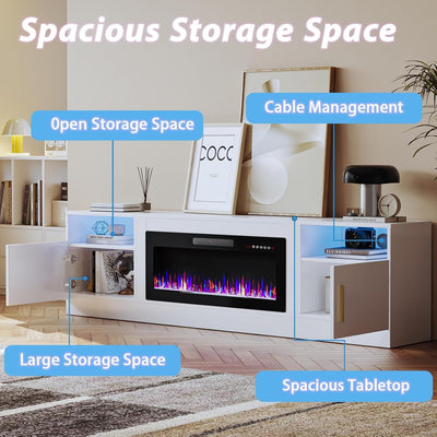 80 Inch Electric Fireplace TV Stand With LED Lights