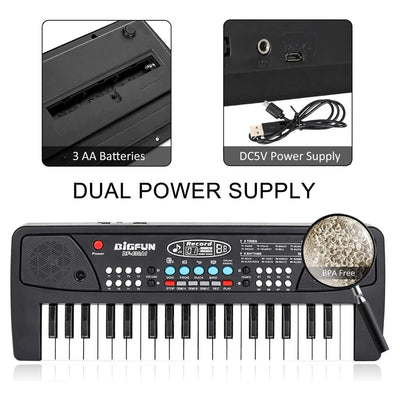 Kids Piano, Kids Keyboard 37 Keys Portable Electronic Musical Instrument Multi-Function Music Piano for Kids Early Learning Educational Toy Birthday Xmas Day Gifts (Black)