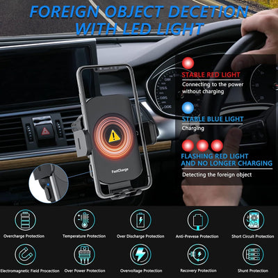 Wireless Car Charger, Fast Charging 15W Auto Clamping Car Charger
