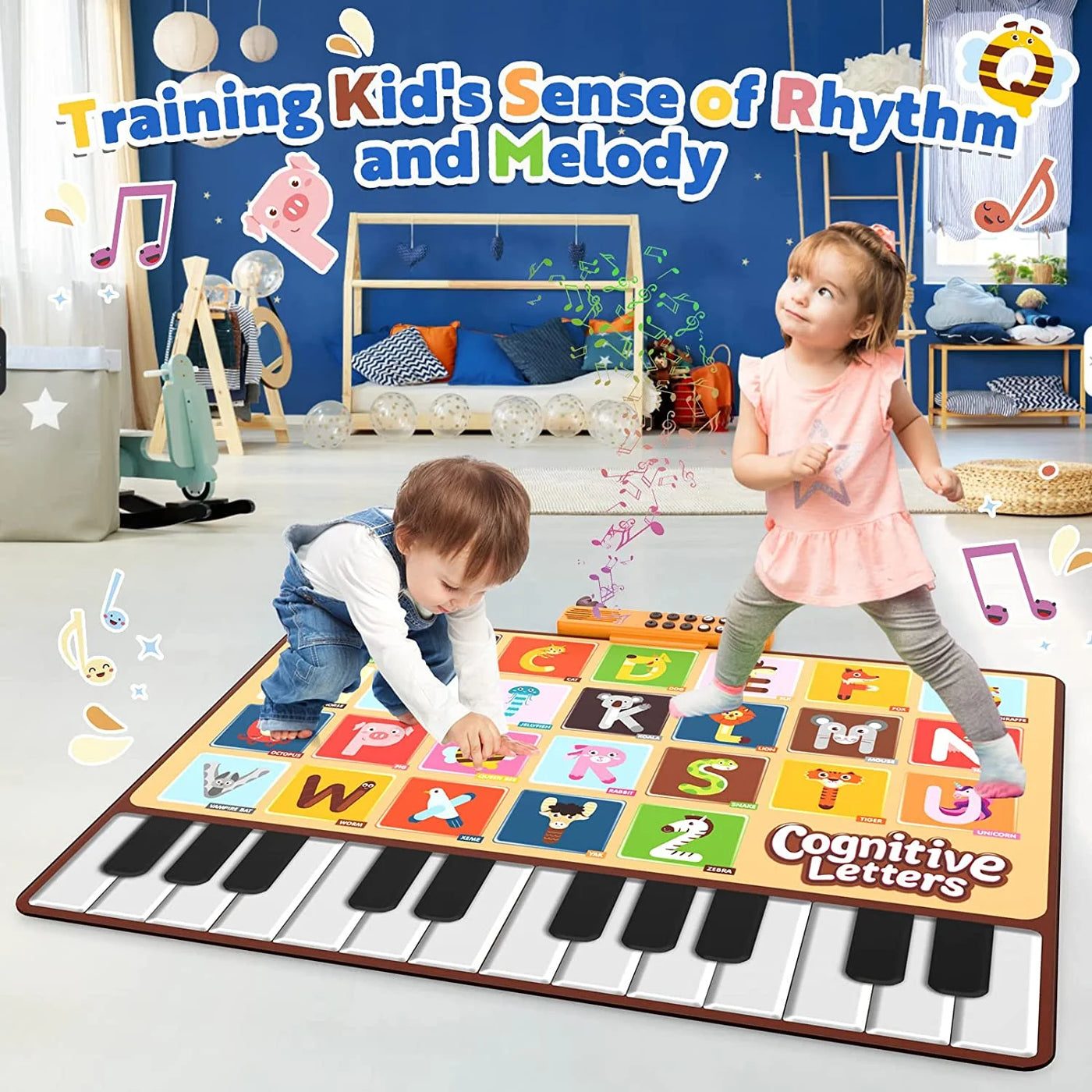 Baby Musical Mat with 26 Letters Kids Piano Keyboard Playmat Children Crawling Blanket Toy 27.56" X 39.37" for 1-4 Years Old Kids