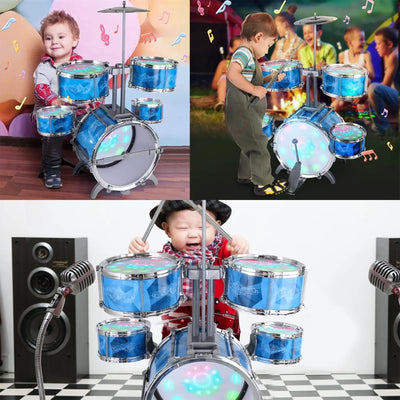 Kids Drum Set, 15 Pieces Drum Set for for Toddlers 1-3, Musical Instrument Toys with 6 Drums, W/ 4 Lights and 2 Cymbals, Drum Kit Boys Girls Birthday Gift for Beginner Music Practice