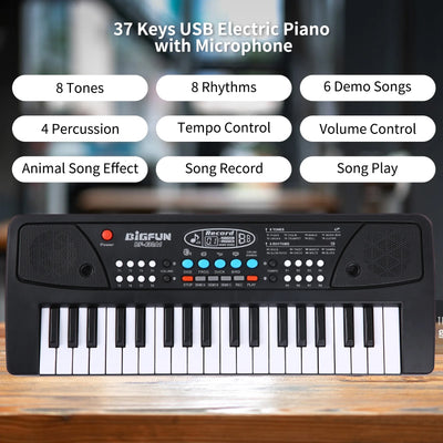 Kid Keyboard Piano, 37 Key Portable Electronic Piano Keyboard with Microphone Musical Instrument Educational Toys for Kids Boys Girls