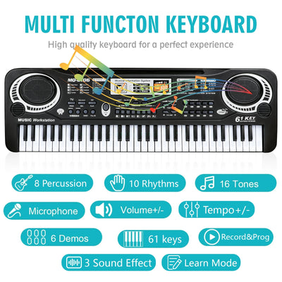 Electronic Piano Keyboard for Kids, 61 Key Beginner Electric Piano for Gift with Microphone,Digital Music Piano for Kids Ages 5-12.