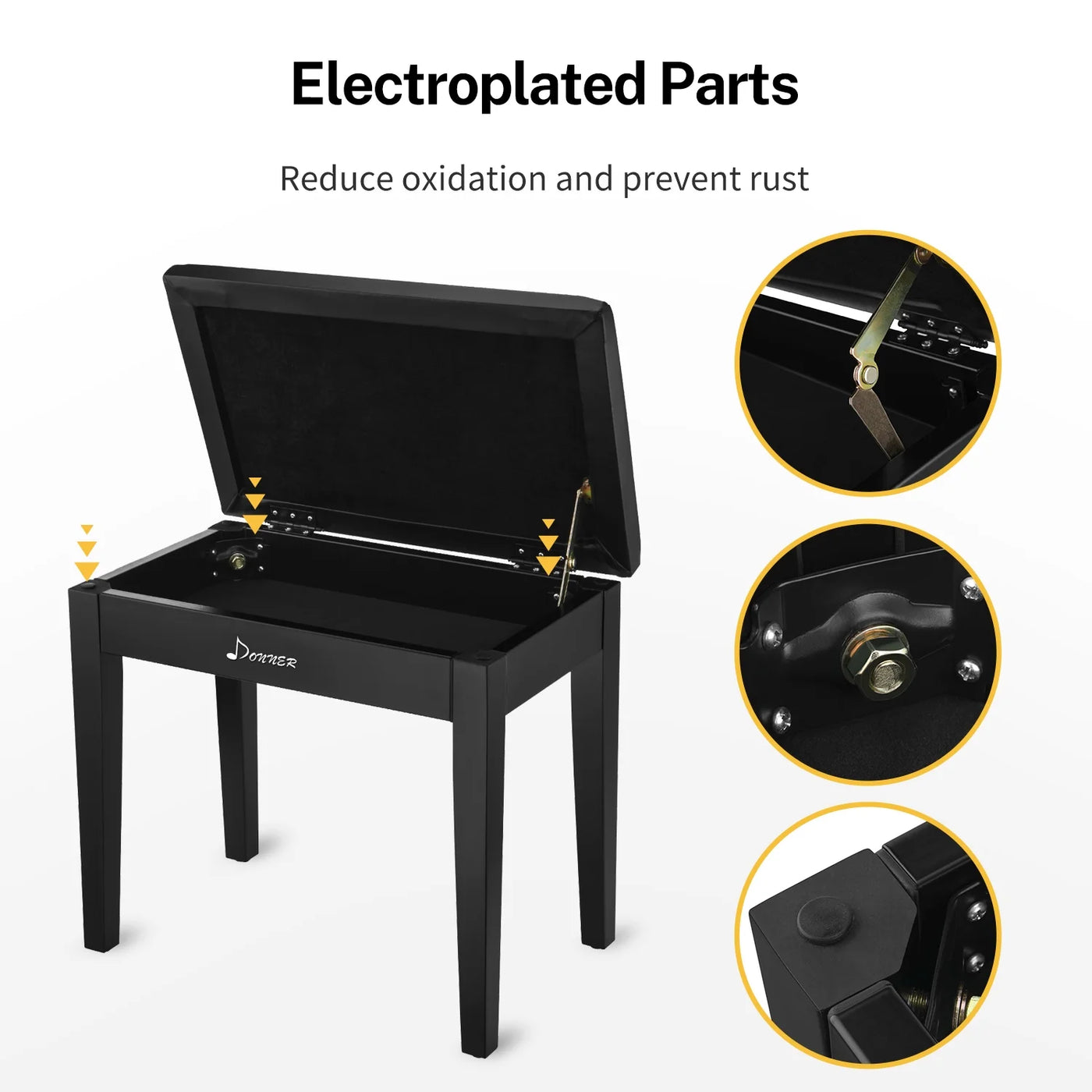 Piano Bench with Storage, Solid Wood Keyboard Bench Piano Bookcase Stool Chair Seat with High-Density Sponges Pad, Black