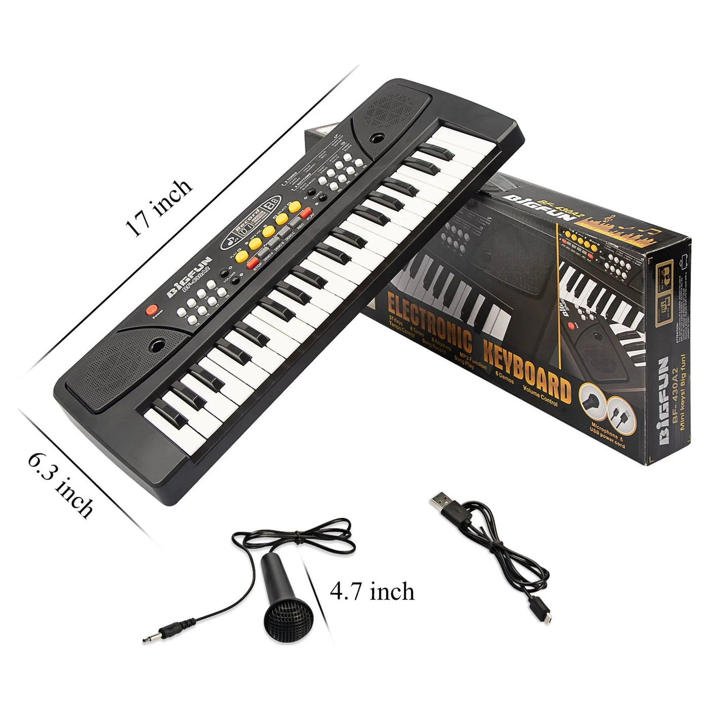 Kids Keyboard Piano 37 Keys Early Learning Educational Musical Keyboard Toy Portable Electronic Music Piano Keyboard for Beginners Boys Girls (Black)