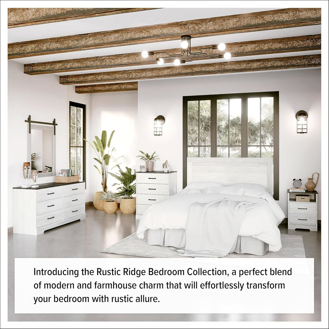 Rustic Ridge Farmhouse 6-Drawer Double Dresser, Washed White Dresser