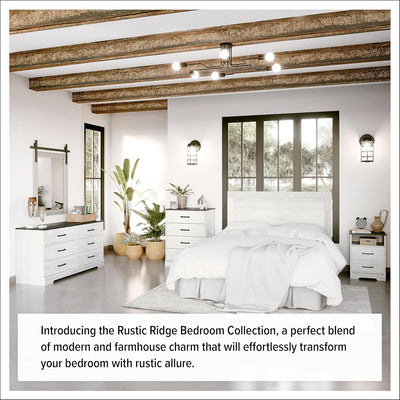 Rustic Ridge Farmhouse 6-Drawer Double Dresser, Washed White Dresser