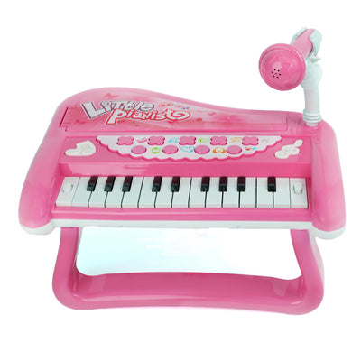 Musical Toy Set Electronic Grand Piano Keyboard with Microphone and Lights for Pretend Play and Educational Development (Pink)