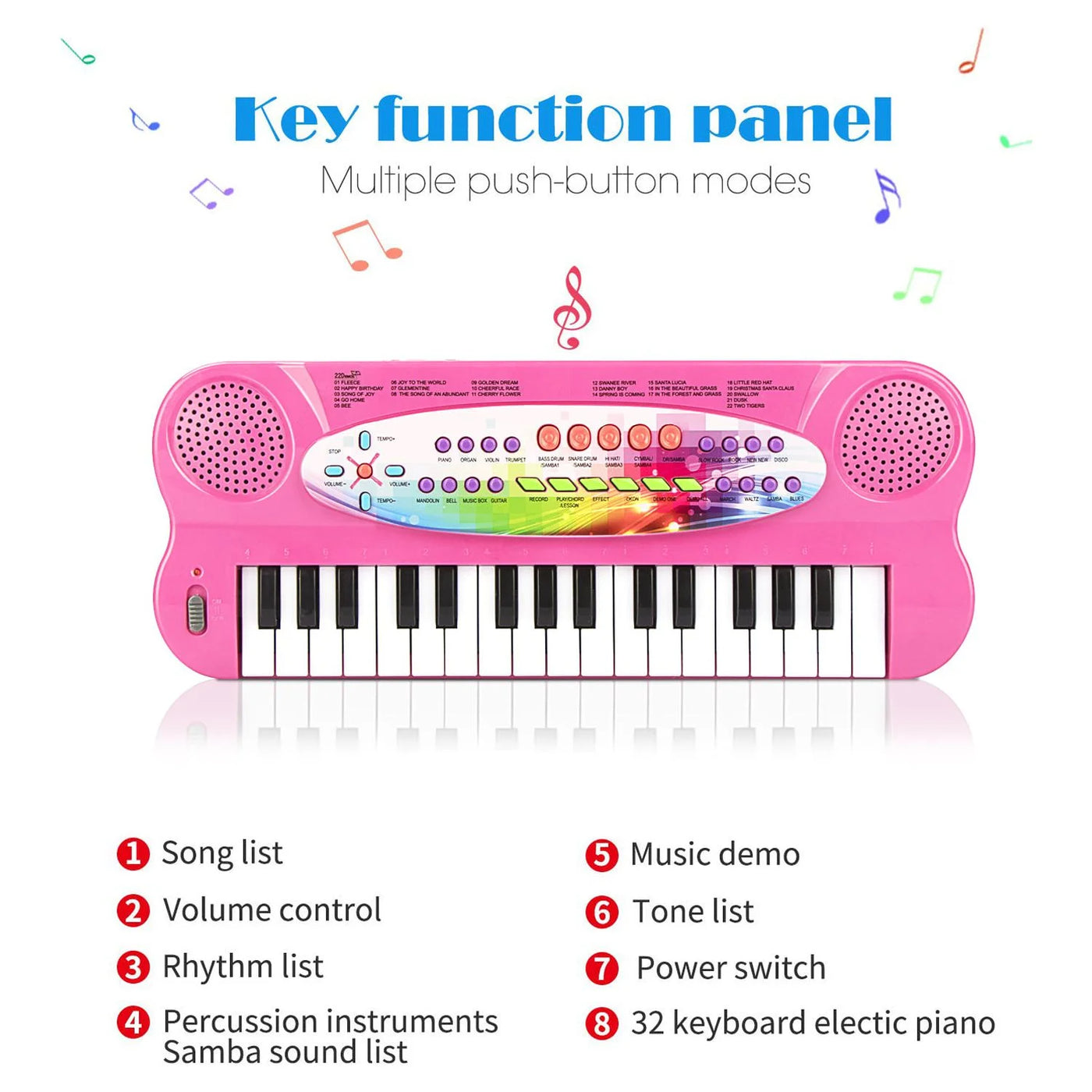 32 Keys Kids Keyboard Piano Portable Electronic Musical Instrument Multi-Function Music Keyboard Piano for Kids Early Learning Educational Toy Birthday Xmas Day Gifts (Pink)