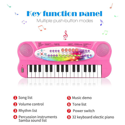 32 Keys Kids Keyboard Piano Portable Electronic Musical Instrument Multi-Function Music Keyboard Piano for Kids Early Learning Educational Toy Birthday Xmas Day Gifts (Pink)