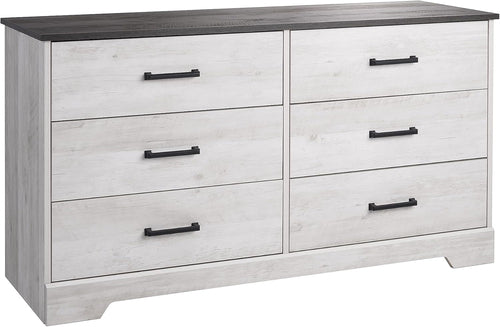 Rustic Ridge Farmhouse 6-Drawer Double Dresser, Washed White Dresser