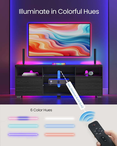 63 Inch LED TV Stand With Glass Shelves And Cabinet Doors