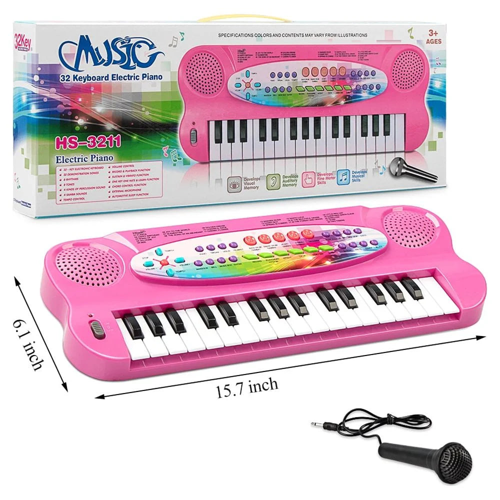 32 Keys Kids Keyboard Piano Portable Electronic Musical Instrument Multi-Function Music Keyboard Piano for Kids Early Learning Educational Toy Birthday Xmas Day Gifts (Pink)